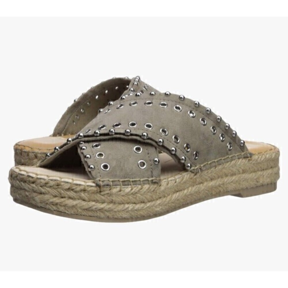 Dolce Vita Iva Women's Size 8 Gray Suede Studded Espadrille Slide Sandals